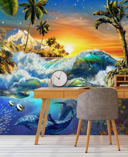 Carta da parati delfini e pesci tropicali
