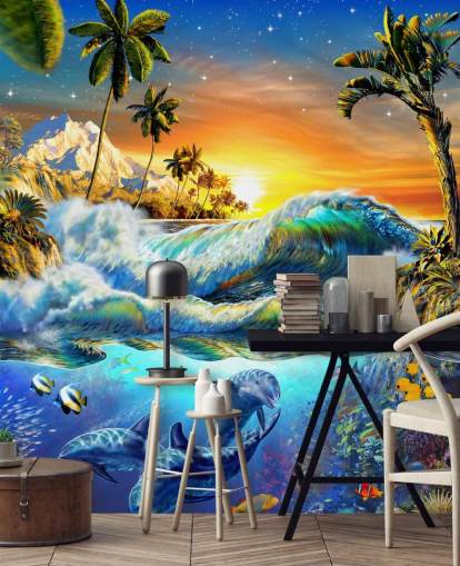 Dolphin and Tropical Fish Wallpaper Dolphin and Tropical Fish Wallpaper