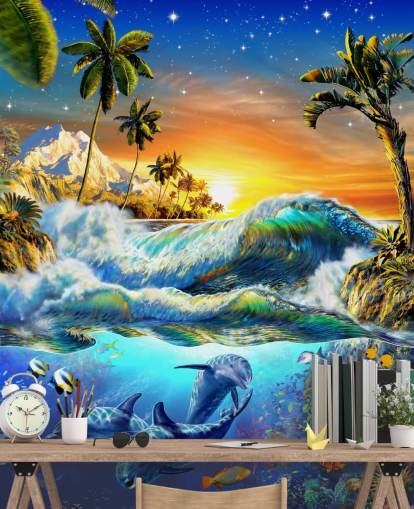 Dolphin and Tropical Fish Wallpaper