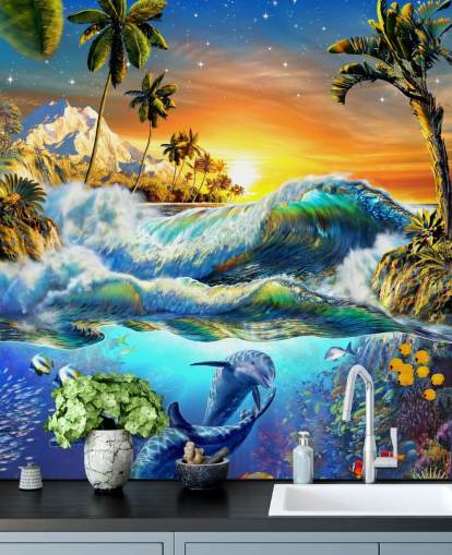 Delfin und tropische Fische Wallpaper