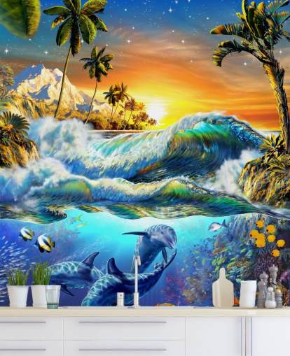 Delfin og tropiske fisk Baggrund Delfin og tropiske fisk Baggrund