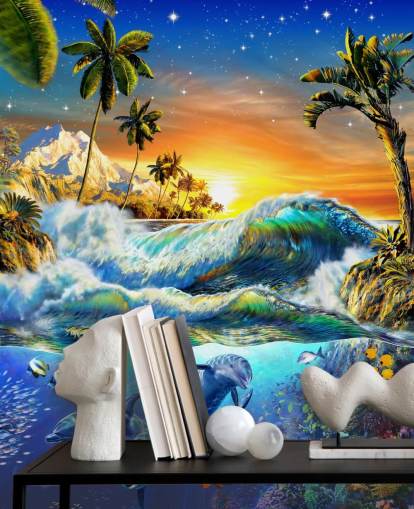 Delfin und tropische Fische Wallpaper