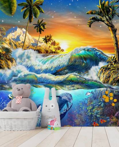 Delfin und tropische Fische Wallpaper