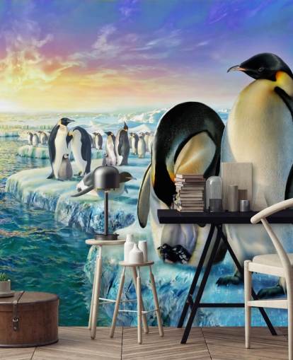 Penguin Colony Art Wallpaper