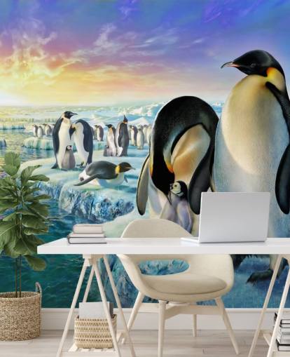 Penguin Colony Art Wallpaper