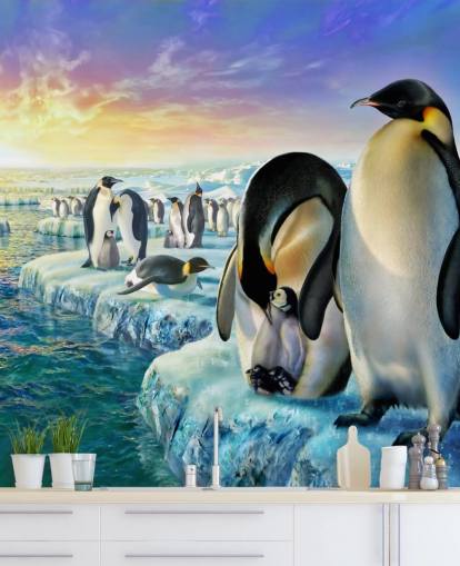 Penguin Colony Art Wallpaper