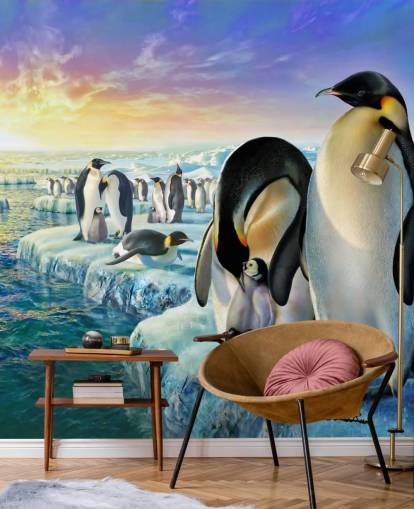 Penguin Colony Art Wallpaper