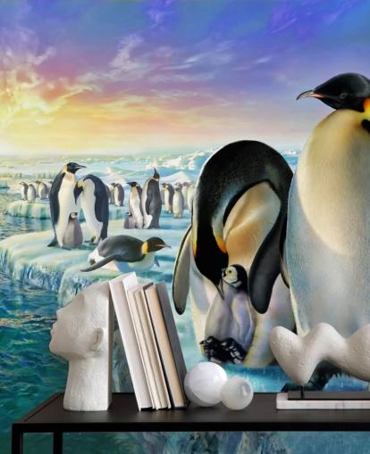 Penguin Colony Art Wallpaper