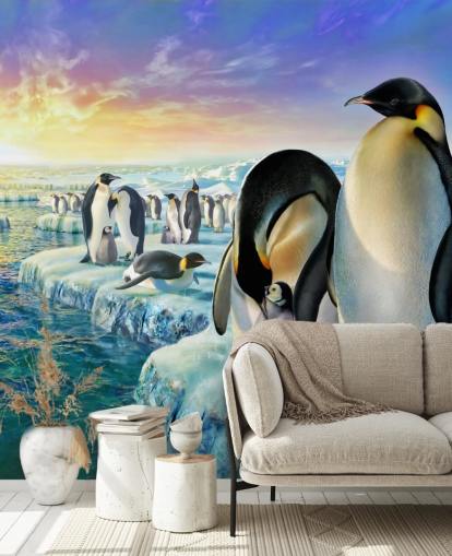 Penguin Colony Art Wallpaper