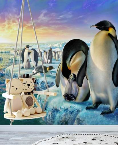 Penguin Colony Art Wallpaper