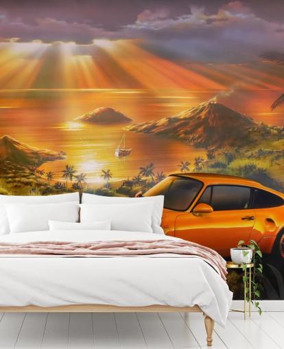 Papel pintado Coche, costa y puesta de sol Papel pintado Coche, costa y puesta de sol