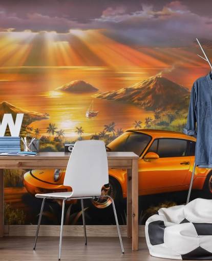 Papel de parede Carro, Costa e Pôr do Sol