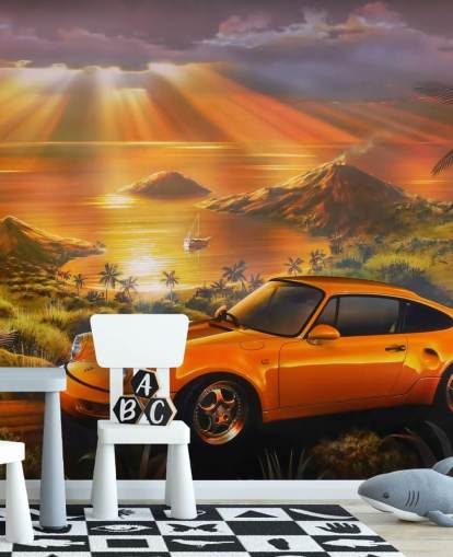 Bil, Kust och solnedgång Wallpaper Väggmålning Bil, Kust och solnedgång Wallpaper Väggmålning