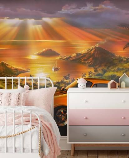 Car, Coast and Sunset Wallpaper Mural Car, Coast and Sunset Wallpaper Mural