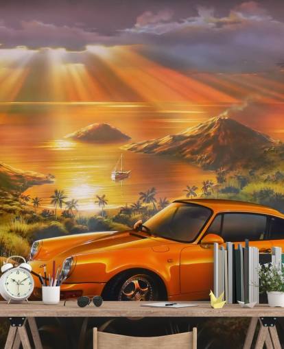 Papel pintado Coche, costa y puesta de sol Papel pintado Coche, costa y puesta de sol