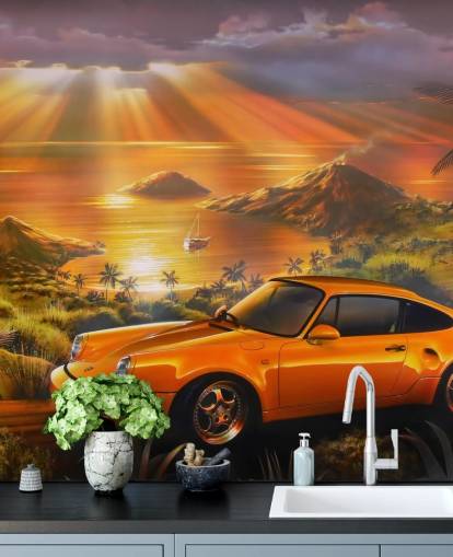 Papier Peint Fresque Voiture, Côte et Crépuscule