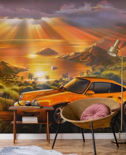 Car, Coast and Sunset Wallpaper Mural Car, Coast and Sunset Wallpaper Mural
