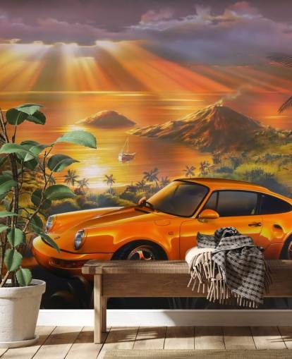 Papel de parede Carro, Costa e Pôr do Sol Papel de parede Carro, Costa e Pôr do Sol