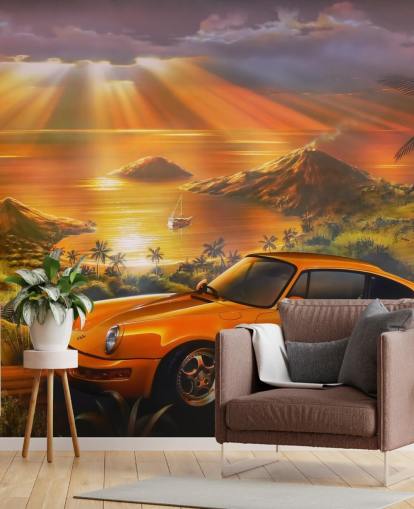 Car, Coast and Sunset Wallpaper Mural