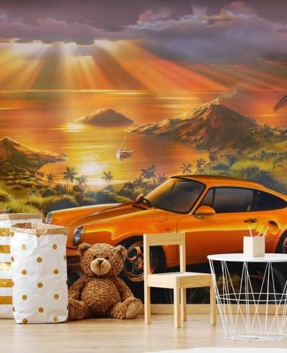 Papier Peint Fresque Voiture, Côte et Crépuscule