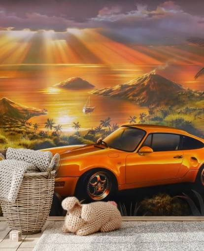 Papel de parede Carro, Costa e Pôr do Sol