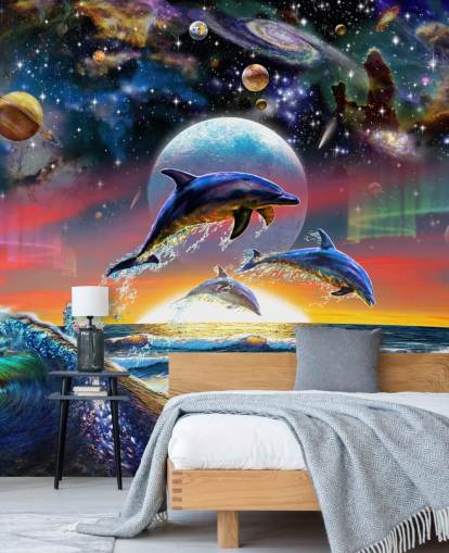 Dolphins in Universe Wall Mural