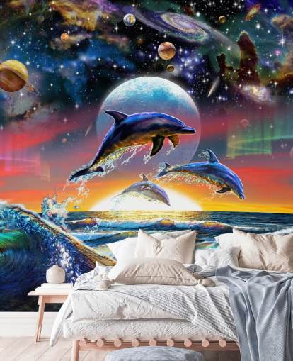 Dolphins in Universe Wall Mural