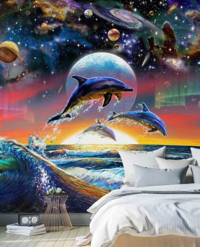 Mural de pared Delfines en el universo