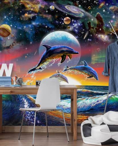 Delfine im Universum Fototapete