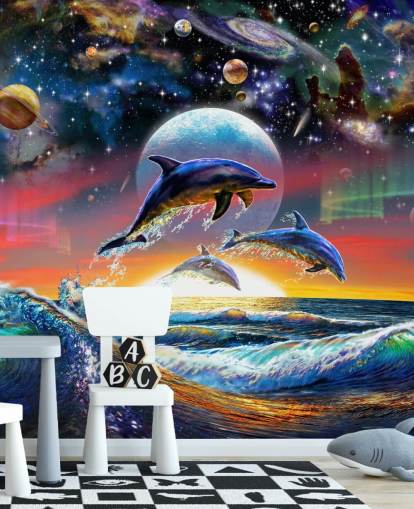 Dolfijnen in Universe muurschildering