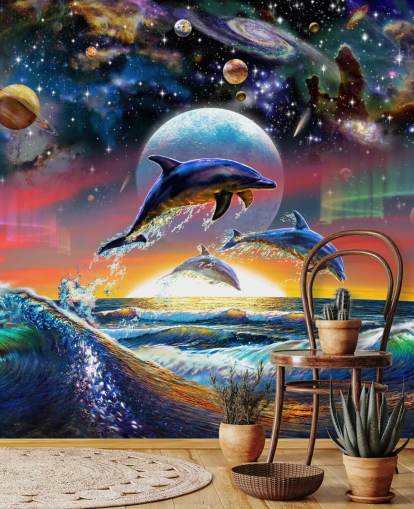 Dolphins in Universe Wall Mural Dolphins in Universe Wall Mural
