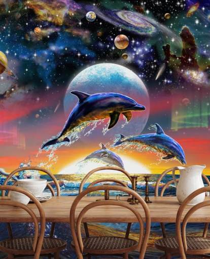 Mural de pared Delfines en el universo