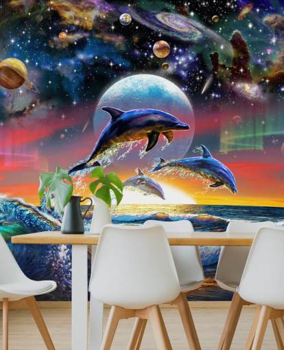 Dolphins in Universe Wall Mural