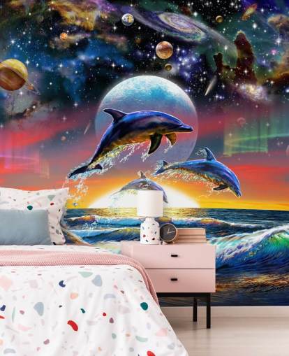 Mural de pared Delfines en el universo