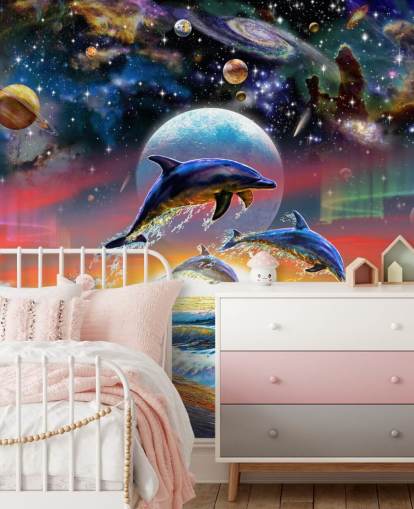 Mural de pared Delfines en el universo