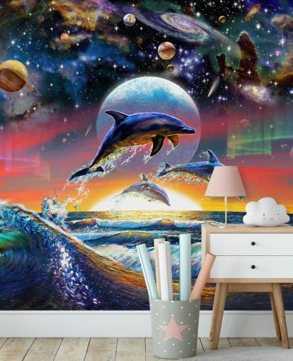 Dolphins in Universe Wall Mural