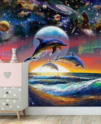 Dolphins in Universe Wall Mural
