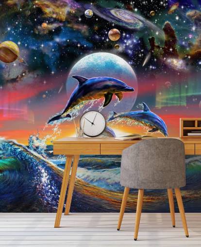 Mural de pared Delfines en el universo