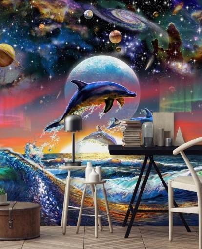 Mural de pared Delfines en el universo