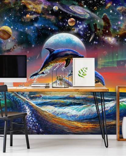 Mural de pared Delfines en el universo