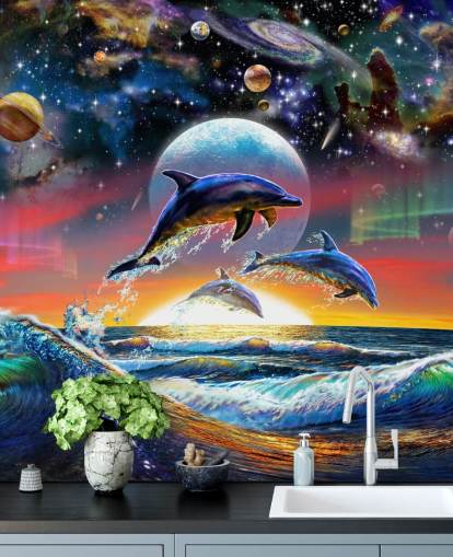 Delfine im Universum Fototapete