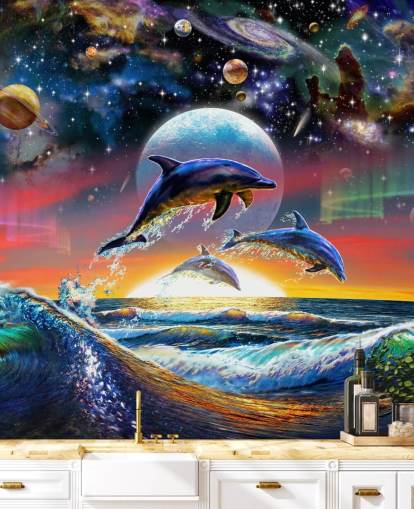 Dolphins in Universe Wall Mural