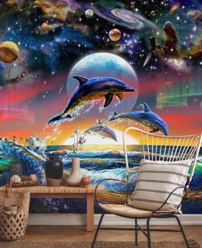 Mural de pared Delfines en el universo