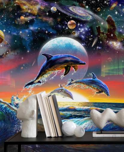 Dolfijnen in Universe muurschildering Dolfijnen in Universe muurschildering