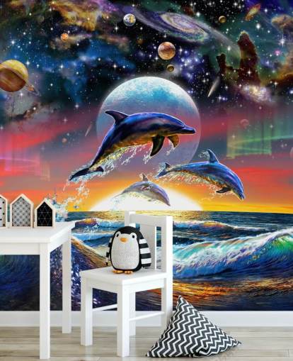 Mural de pared Delfines en el universo