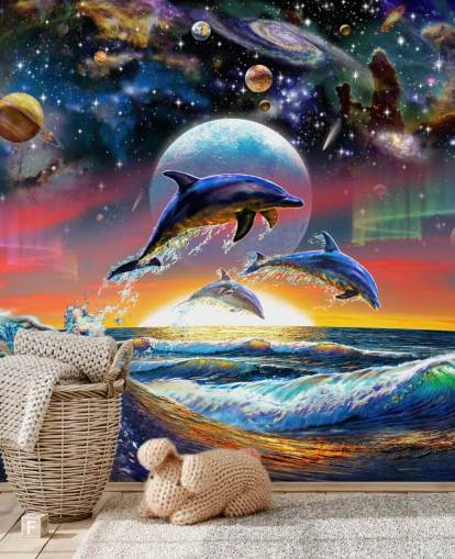 Dolphins in Universe Wall Mural
