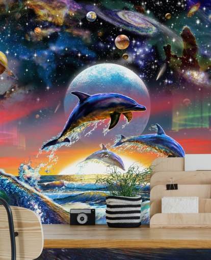 Dolphins in Universe Wall Mural