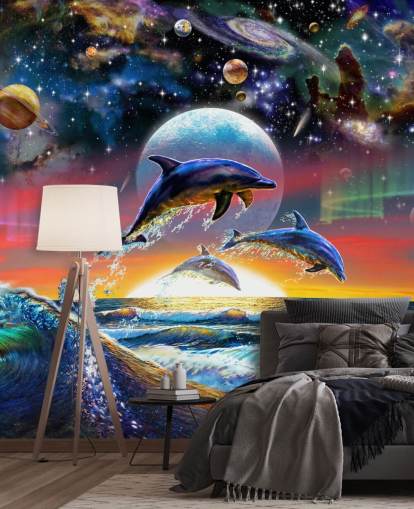 Mural de pared Delfines en el universo