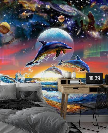 Mural de pared Delfines en el universo