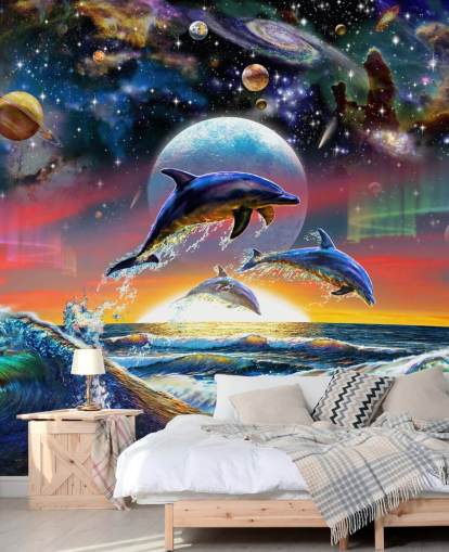 Dolphins in Universe Wall Mural